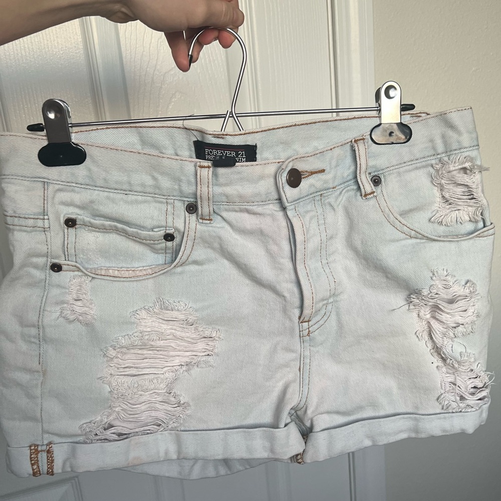 Distressed denim shorts